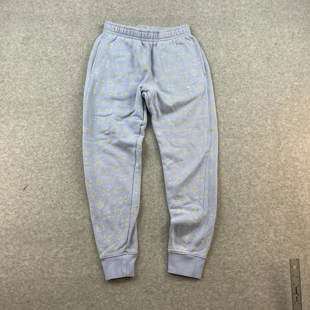 Nike NSW Club AOP Fleece Pants Pants Mens Size XS Blue Chill Snowflake Pattern‎